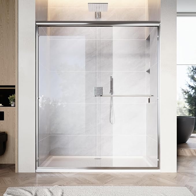 SUNNY SHOWER 60 in.W x 72 in.H Glass Shower Door, Semi Frameless Double Sliding - Image 9