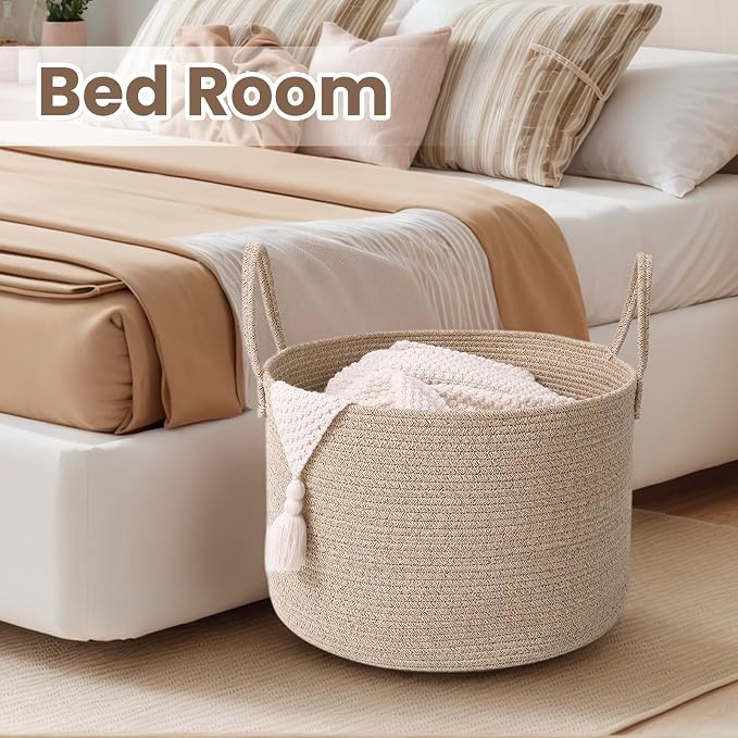 Woven Blanket Basket, 65L Large Rope Storage Bin - Image 6
