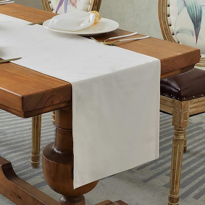 BALCONY & FALCON Velvet Table Runner 14"x118" Ivory Luxury Machine Washable Farmhouse Vintage Runner for Table Dining, Party, Wedding, Birthday, Easter, Thanksgiving & Christmas & Home Décor