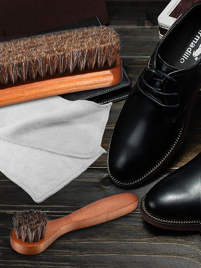 Youngjoy 3 Pieces Horsehair Shine Shoes Brush kit Polish Dauber Applicators - Image 5