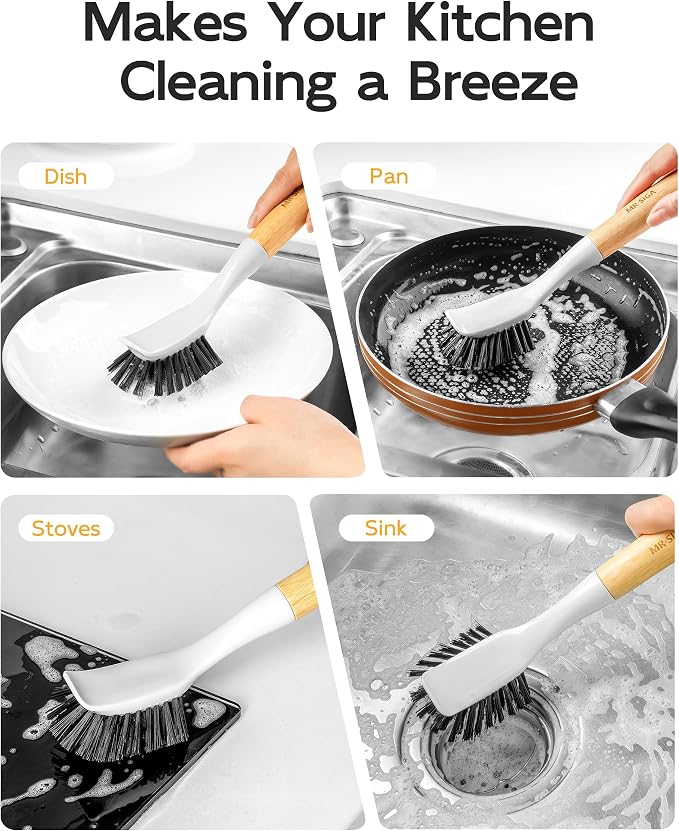MR.SIGA Dish Brush with Handle, Dish Scrub Brush, Bamboo Dish Brush, Safe on - Image 5