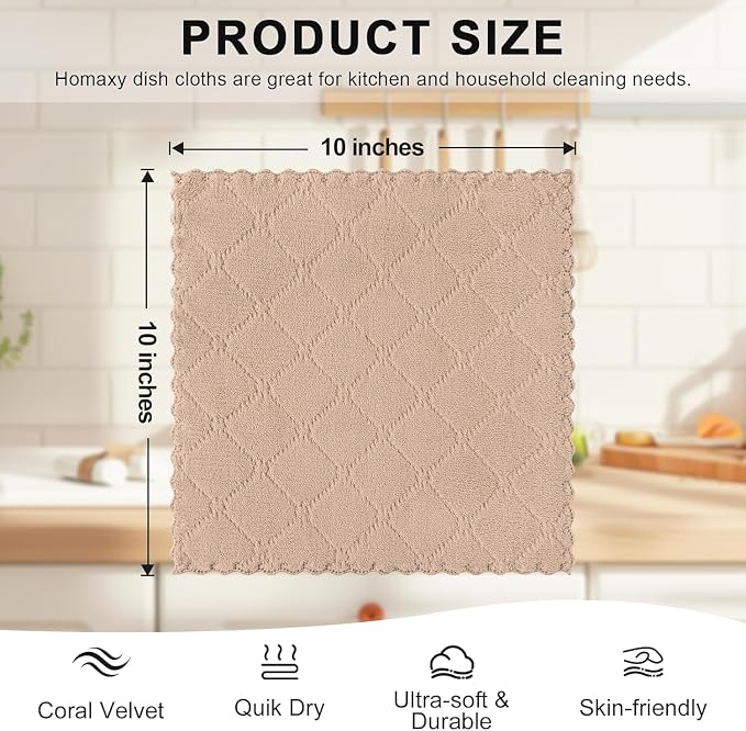Homaxy 18 Pack Kitchen Dish Cloths, Super Soft and Absorbent Coral Velvet Dish - Image 3