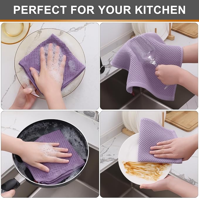 Kitinjoy 100% Cotton Kitchen Dish Cloths, 6 Pack Waffle Weave Ultra Soft - Image 4