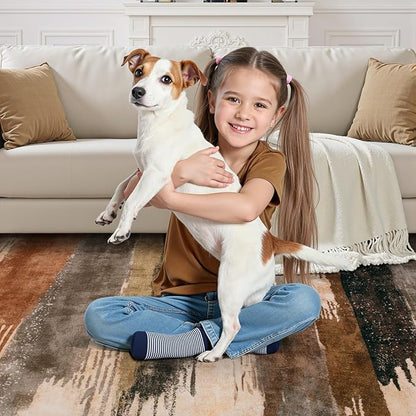 Ciicool 6ft Round Washable Rug, Modern Abstract Circle Rugs, Non-Slip Thin Lightweight Rug Brown Black Circular Print Distressed Carpet for Bedroom Living Room Under Dining Table Home Office Decor