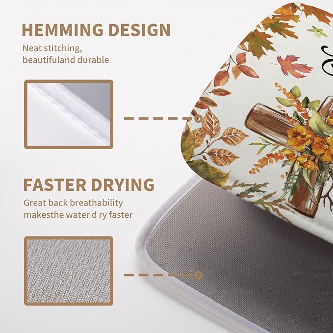 Fall Drying Mat for Kitchen Counter Autumn Thanksgiving Pumpkin Cross Dish Mat - Image 4