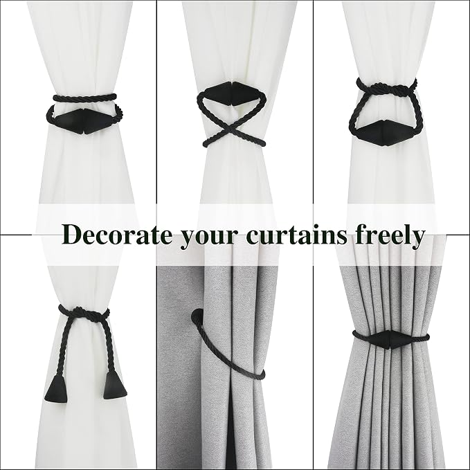 4 Pack Magnetic Curtain Tiebacks Rope Modern Handmade Curtain Tie Backs - Image 5