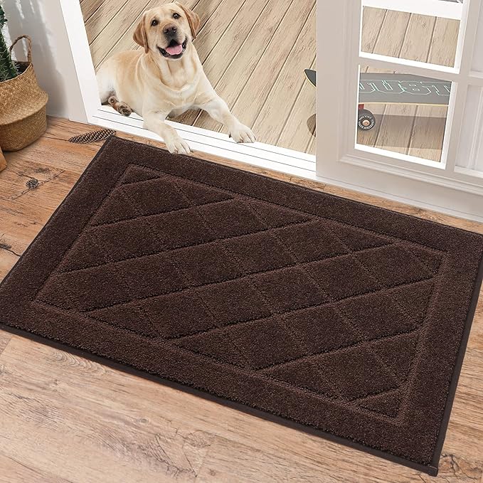 BEQHAUSE Dirt Trapper Door Mat 20" x 32", Doormat Non-Slip Entryway Rugs Washable, Dog Door Mat Stain Resistant and Absorbent Welcome Floor Mat for Front Back Door, Muddy Wet Shoes & Paws, Brown