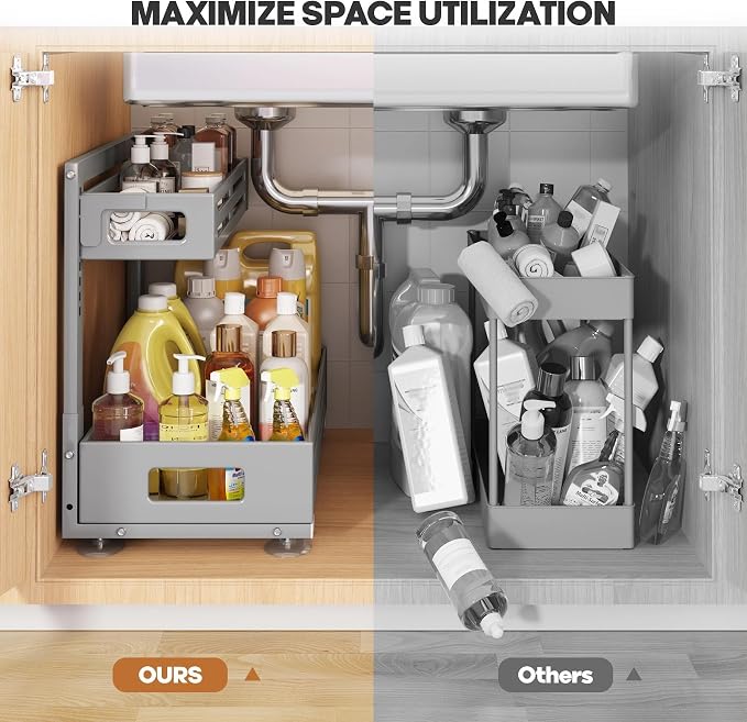 2 Pack 19IN-Depth Under Sink Organizer, Pull Out Cabinet Organizer - Image 6