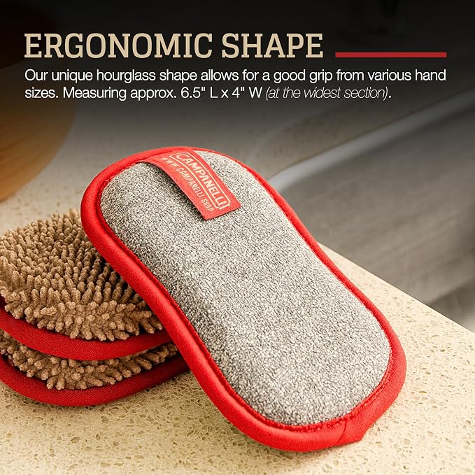 CAMPANELLI Premium Dual-Sided Dish Sponge | Chenille Microfiber & DiamondFiber - Image 4