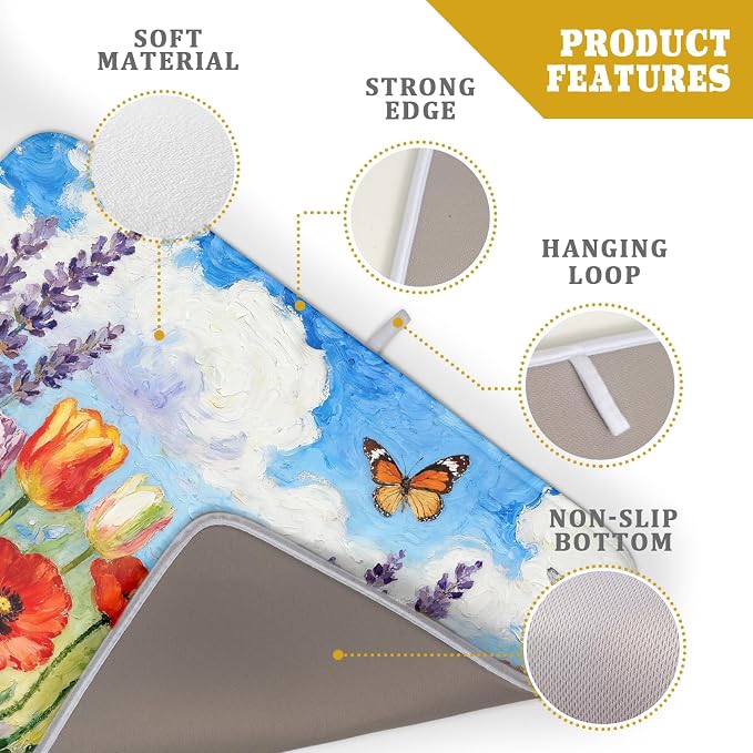 Spring Floral Dish Drying Mat for Kitchen Counter 18x24 Green Purple Blue - Image 4