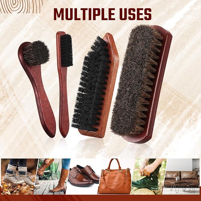 Vesici 5 Pcs Horsehair Shoe Polish Brush Kit Horse Hair Brush - Image 4