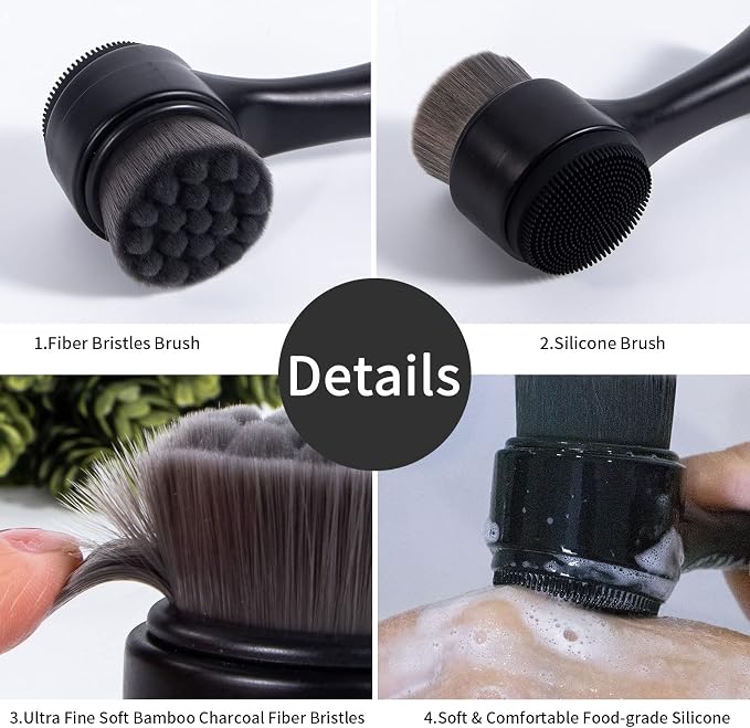 Face Brush 2 in 1, Facial Cleansing Exfoliating Scrubber Brush, Silicone Double - Image 6