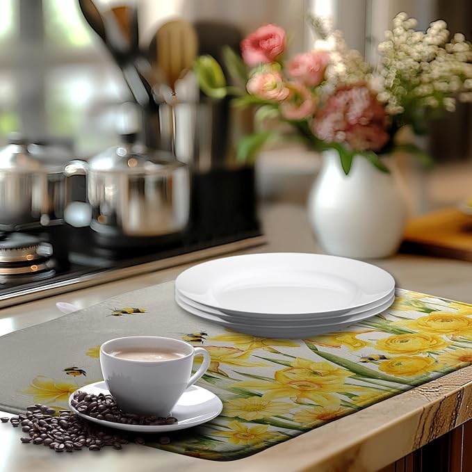 Spring Summer Daffodils Dish Drying Mats Spring Yellow Rose Dish Mat Drying - Image 6