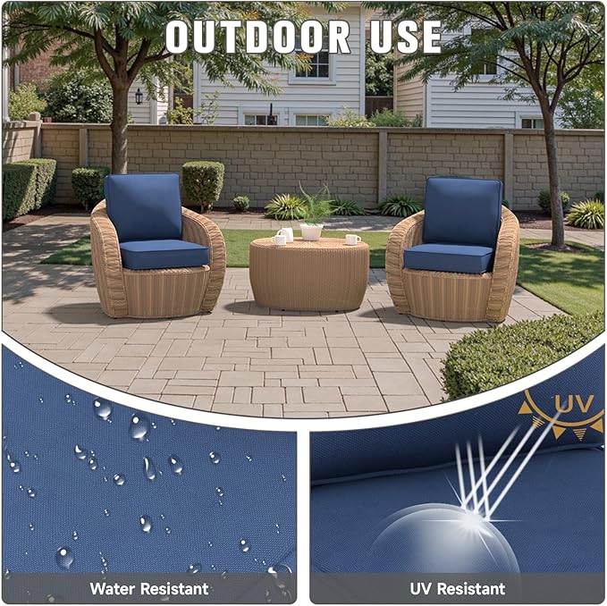 Outdoor Chair Cushions 23" x 24" x 4", Patio Deep Seat Replacement Cushions Set with Zippered Removable Cover, Weather-Resistant Olefin Fabric for Garden Chair Sofa Couch, Set of 6, Blue