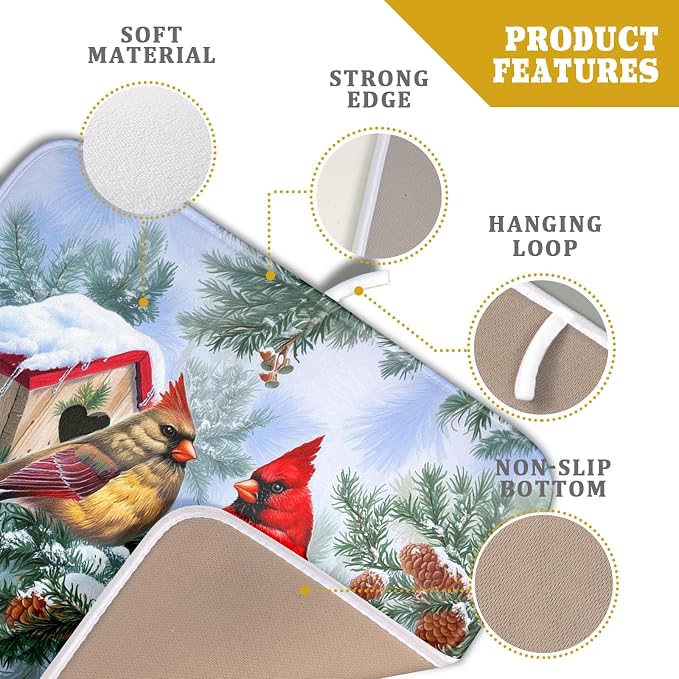 Winter Red Cardinal Bird Dish Drying Mat - Image 4