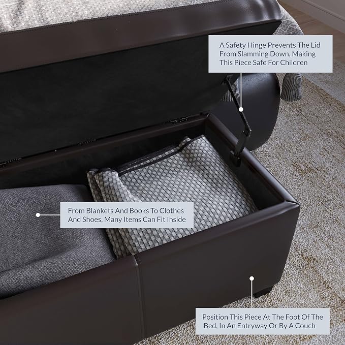 BELLEZE Storage Faux Leather Ottoman, 47 Inch Bench Bedroom Bench - Image 7