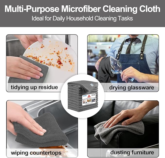 HOMERHYME Microfiber Cleaning Cloth, 12 Pack Grey Cleaning Rags, Reusable - Image 8