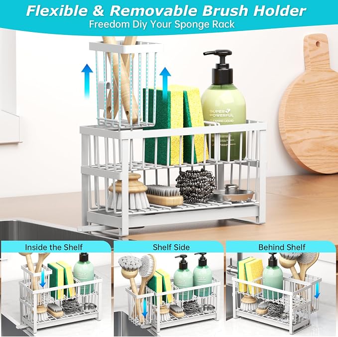 Sponge Holder for Kitchen Sink, 2 Tier Sink Caddy Organizer Countertop - Image 2