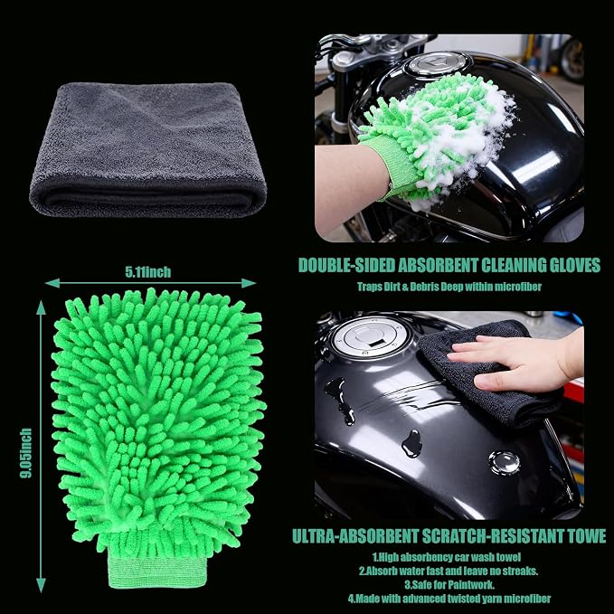 13PCS Motorcycle Cleaning Kit, Motorcycle Detailing Kit Overall Cleaner Tools - Image 4