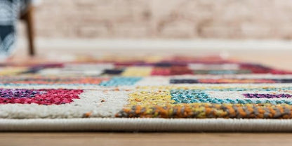 Unique Loom Estrella Collection Colorful, Geometric, Squares Modern, Abstract Area Rug (2' 2 x 6' 7 Runner, Multi/Beige)
