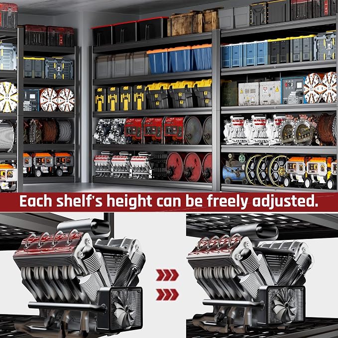 65" W Garage Shelving Heavy Duty, 5 Tier Garage Shelves, Commercial Metal Shelf - Image 4