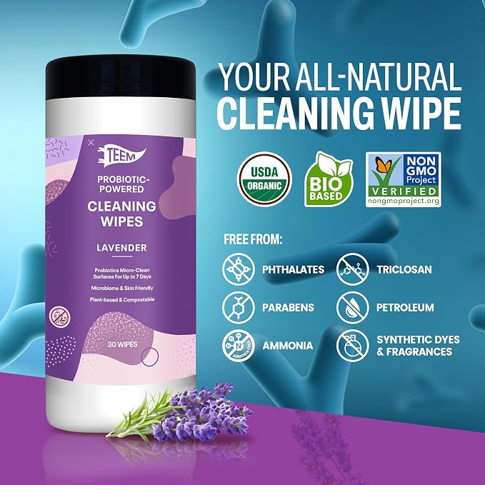Probiotic Cleaning Wipes with Lavender Essential Oil, Microcleans Surfaces - Image 7