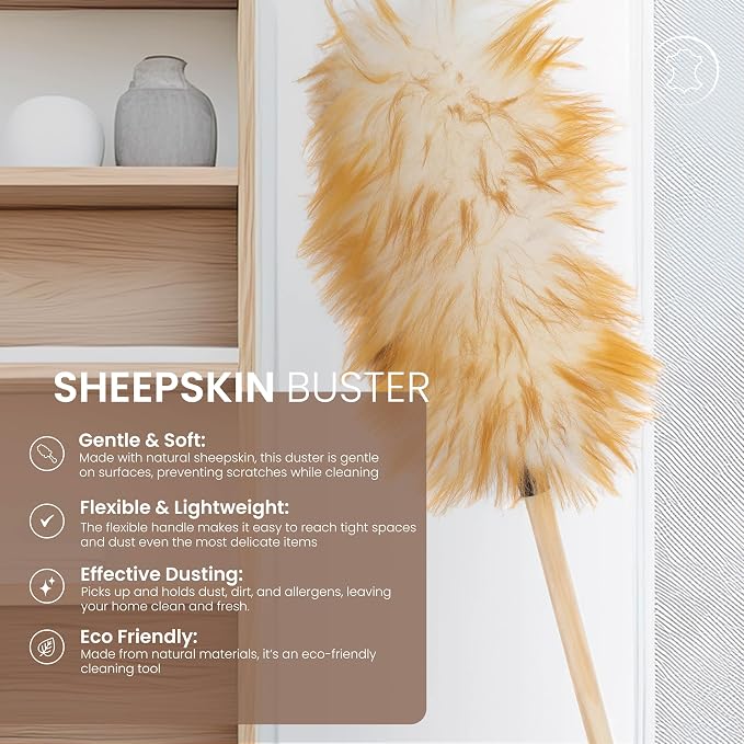 100% Sheepskin Duster with Solid Wooden Handle – Flexible Anti-Static Head - Image 2