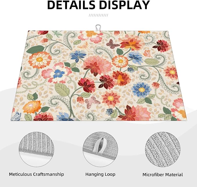 Mandala Flowers Dish Drying Mat 18x24 Inch, Microfiber Absorbent Fast Dry Mat - Image 3