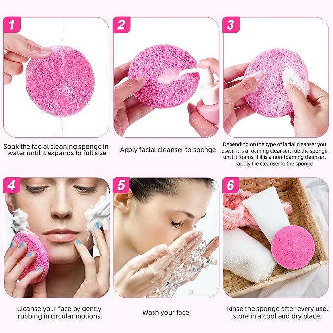 60-Count Compressed Facial Sponges 100% Natural Cellulose Cosmetic Spa Sponges - Image 3