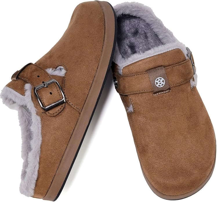 Fur Lined Clogs for Women Men Suede Winter Slippers Arch Support Slip on Mules - Image 6
