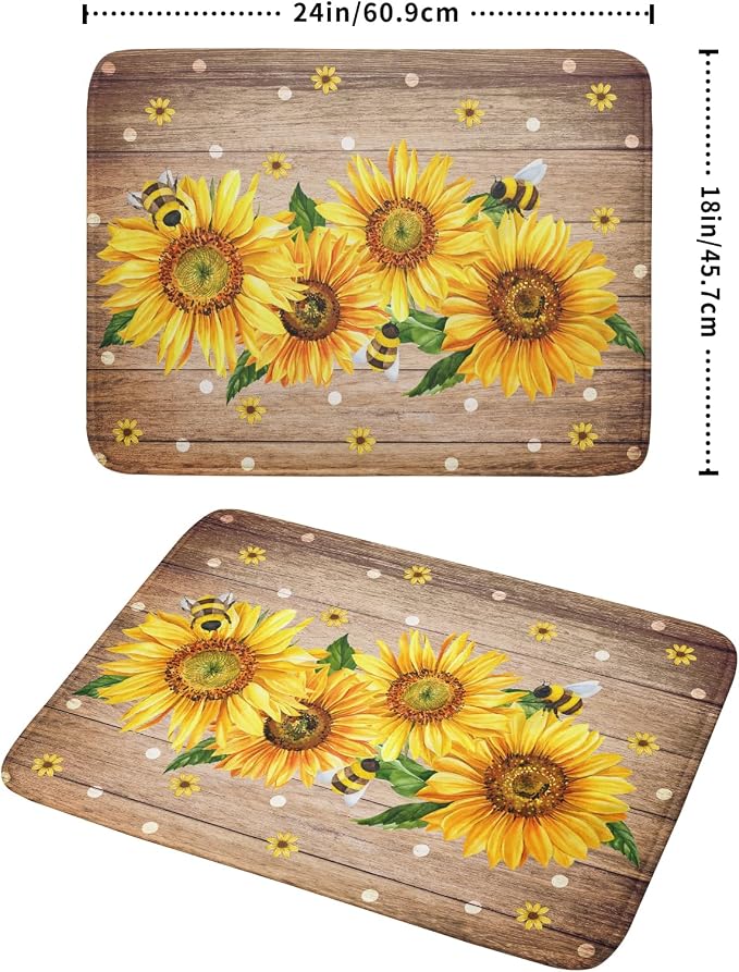 Sunflower Bee Dish Drying Mat for Kitchen Counter Home 18x24 Inch Wood Barn - Image 2