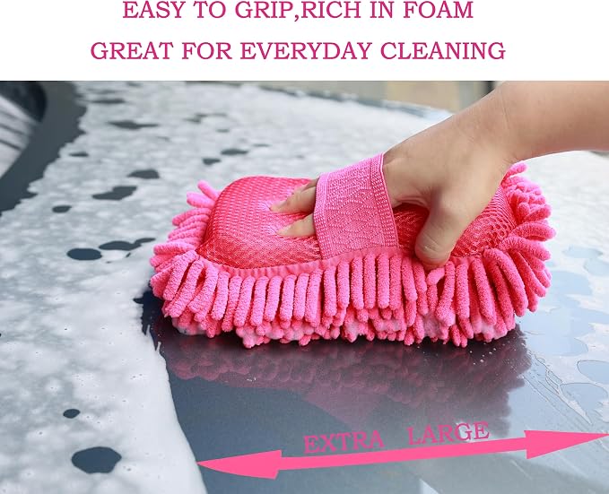 Microfiber Car Wash Sponge-Non-Scratch Wash Mitt-Two Sided Chenille Microfiber - Image 3