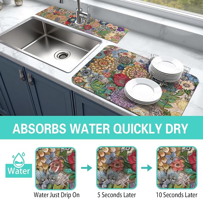 Dish Drying Mat for Kitchen Counter Matt, Super Absorbent Non-slip Rubber Backed - Image 3