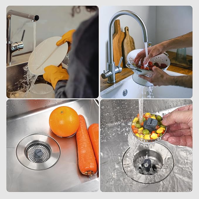 Hibbent 3 in 1 Kitchen Sink Drain Strainer, Stainless Steel Wrapped Shell Drain - Image 8