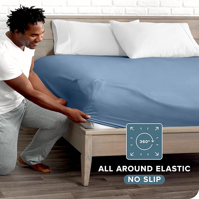 Bare Home Fitted Bottom Sheet King Size - Premium 1800 Microfiber - Ultra-Soft Hotel Luxury - Deep Pocket - Durable and Long Lasting (King, Coronet Blue)