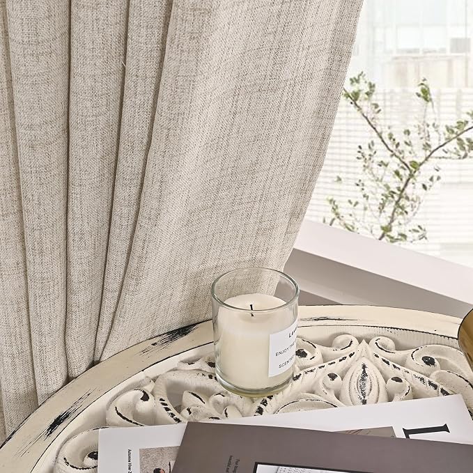YoungsTex Natural Linen Curtains 60 Inch Wide Back Tab Textured Window Drapes - Image 8