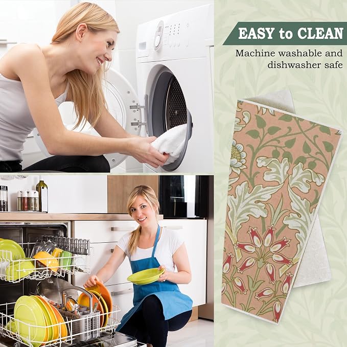 Whaline 12 Pcs William Morris Floral Swedish Dishcloths Vintage Greenery Flower - Image 5