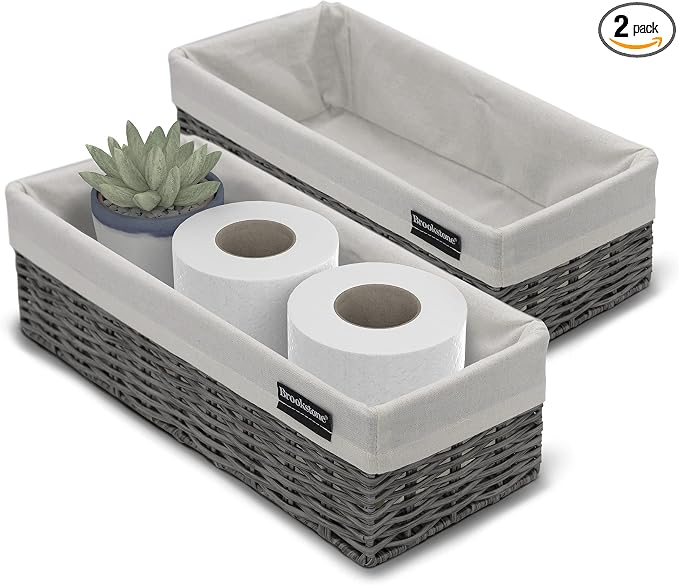 Brookstone Wicker Shelf Storage Basket Decorative Shelf Bin, bathroom by Brookstone