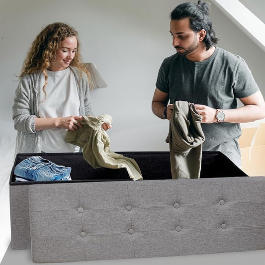 GLAXYFUR 43.3 inches Folding Storage Ottoman Bench Storage Chest Footrest - Image 2