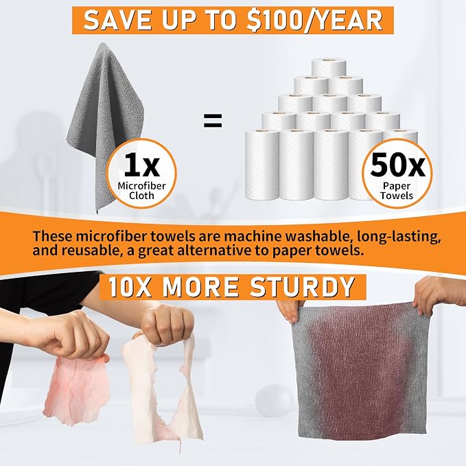 HOMERHYME Microfiber Cleaning Cloth Roll, 75 Pack Tear Away Microfiber Towels - Image 8