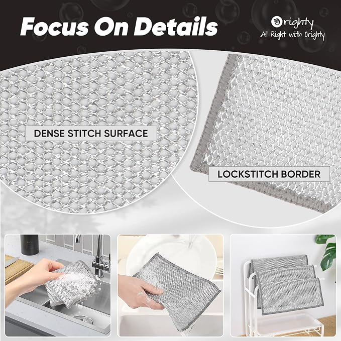 Orighty Multipurpose Wire Dishwashing Rag, Reusable Steel Scrubber Dish Rags - Image 3