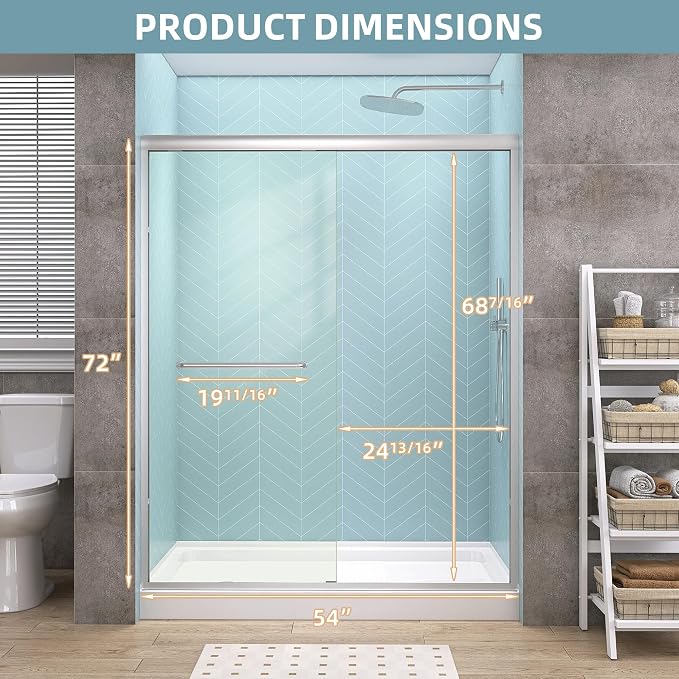 GETPRO Sliding Shower Door Semi-Frameless 50-54 in. W x 72 in. H Bypasss Double - Image 9