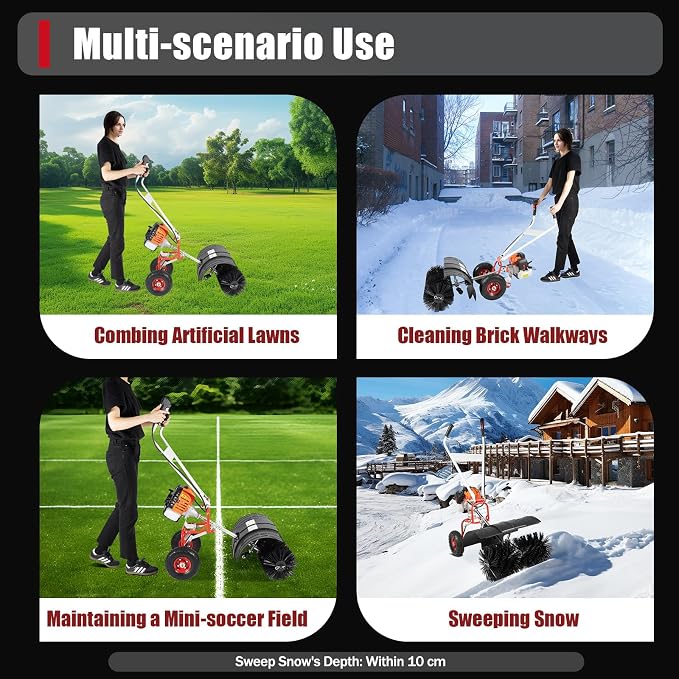 2.5HP 52CC Gas Power Handheld Sweeper, Driveway Turf Snow Broom Brush Cleaner - Image 6