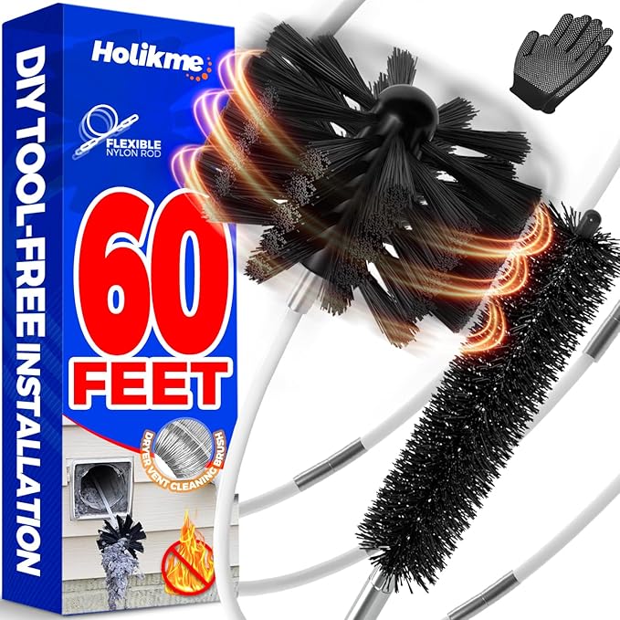 Holikme 60 Feet Dryer Vent Cleaner Kit, Lint Remover Flexible Brush and Drill by Holikme