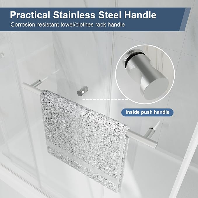 Frameless Bathtub Shower Door, 55-60" W x 60" H Double Sliding Tub Shower Door - Image 4