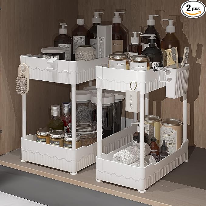 2 Pack Under Sink Organizer, Under Bathroom Cabinet Organizer by Sevenblue