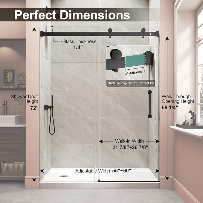 Frameless Shower Door, Single Sliding Glass Shower Door - Image 2