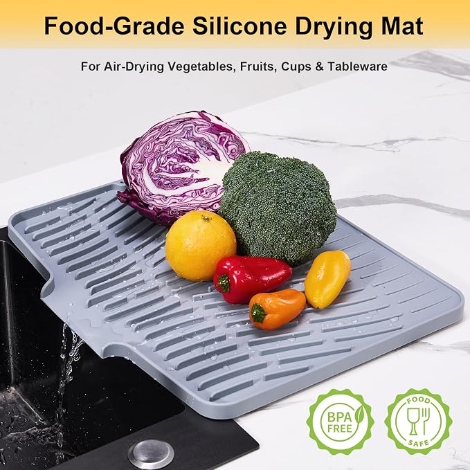 Silicone Dish Drying Mat for Kitchen Counter, Non-Slip Dish Drying Pad - Image 3