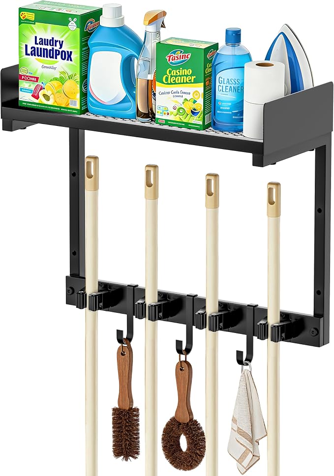 Broom Holder Wall Mount, Heavy Duty Iron Utility Rack by HUFAND