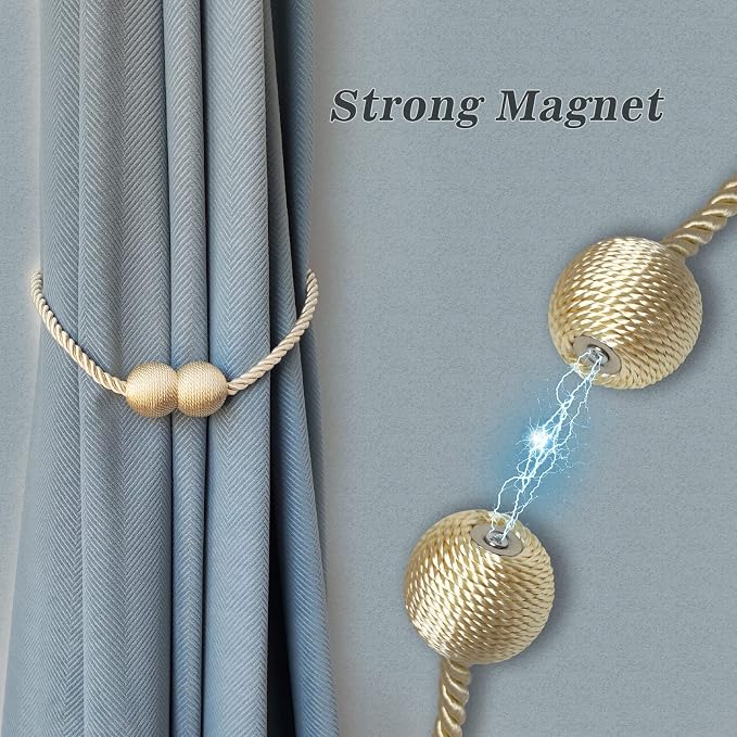 Hion Magnetic Curtain Tiebacks Gray Blue 4 Pack, Curtain Tiebacks Buckles - Image 3